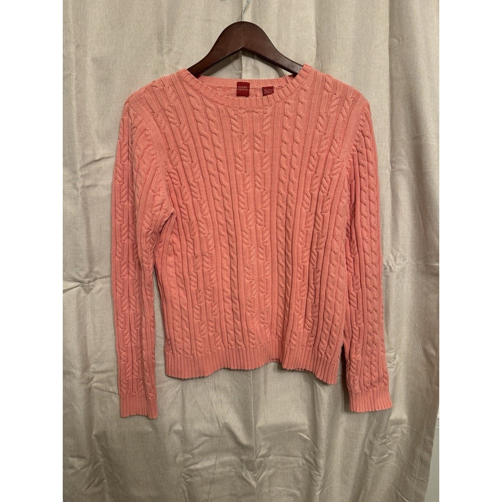 Valerie Steven's Women's Pink Cable Knit‎ Cotton Sweatet Size Large